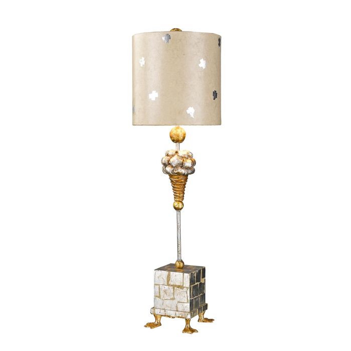 elstead lighting Pompadour X 1 Light Table Lamp - Cream and Silver Leaf with Painted Cream with Silver Leaf crosses Shade