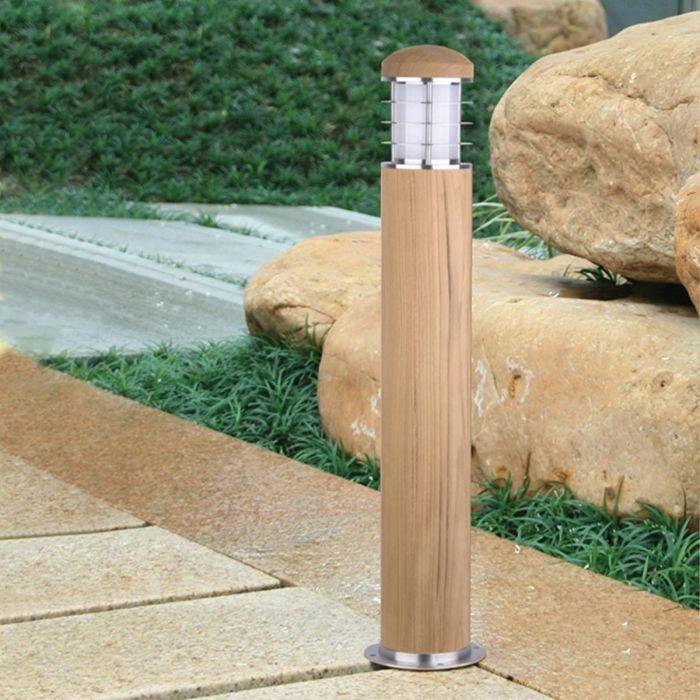 Elstead Lighting Poole 1 Light Bollard - Teak And Stainless Steel