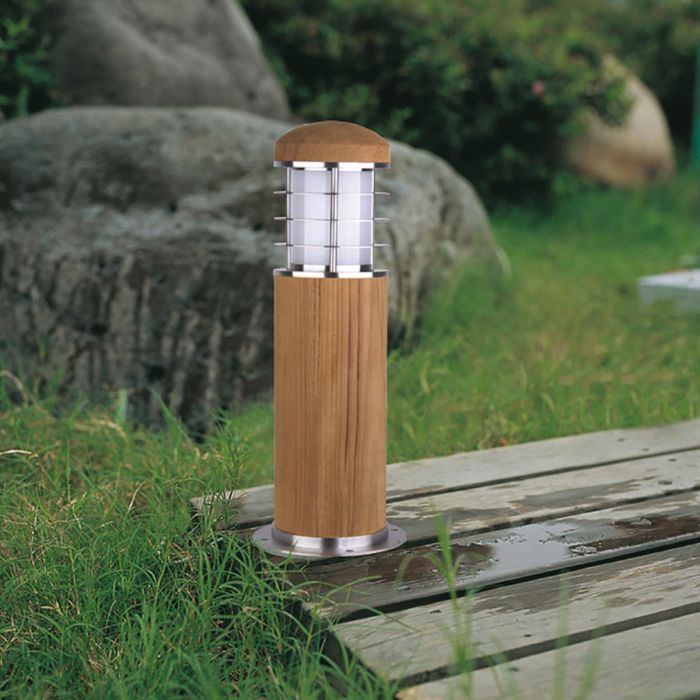 Elstead Lighting Poole 1 Light Mini Bollard - Teak And Stainless Steel