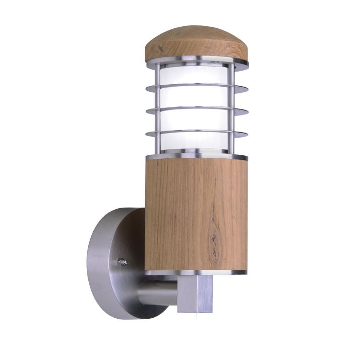elstead lighting Poole 1 Light Wall Light - Teak and Stainless Steel