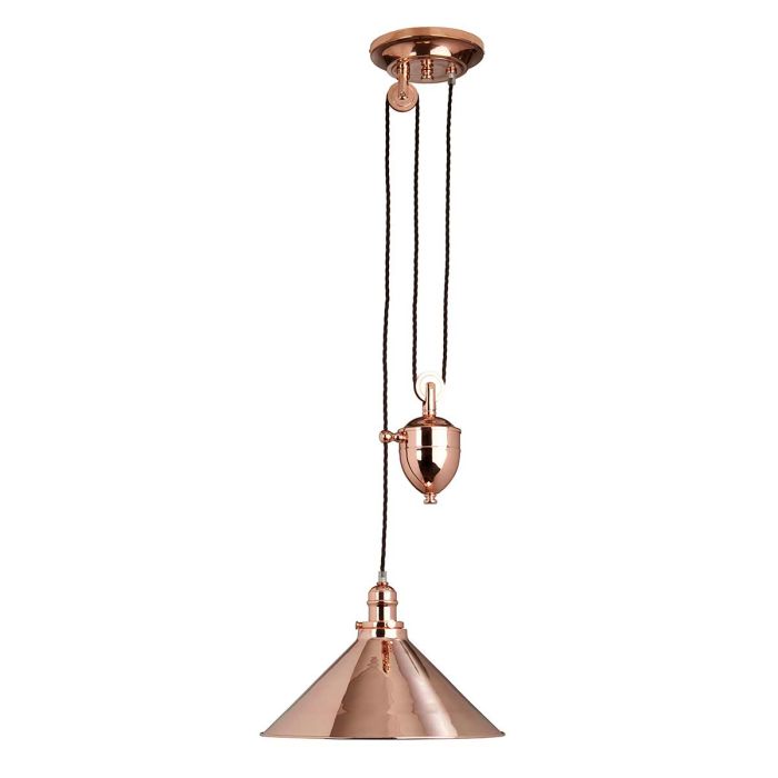 elstead lighting Provence 1 Light Rise and Fall Pendant - Polished Copper