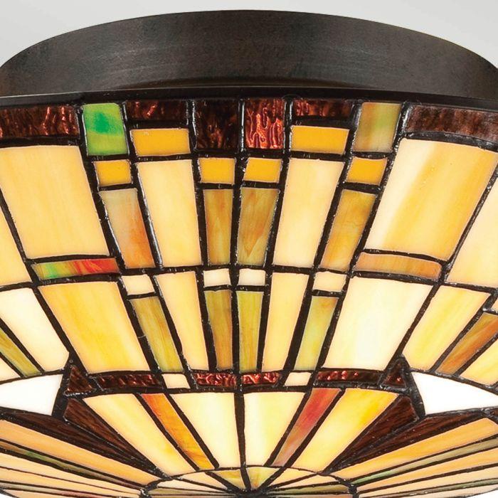 Elstead Lighting Reed 2 Lt Tiffany Style Flush - Valiant Bronze & Art Glass Shade
