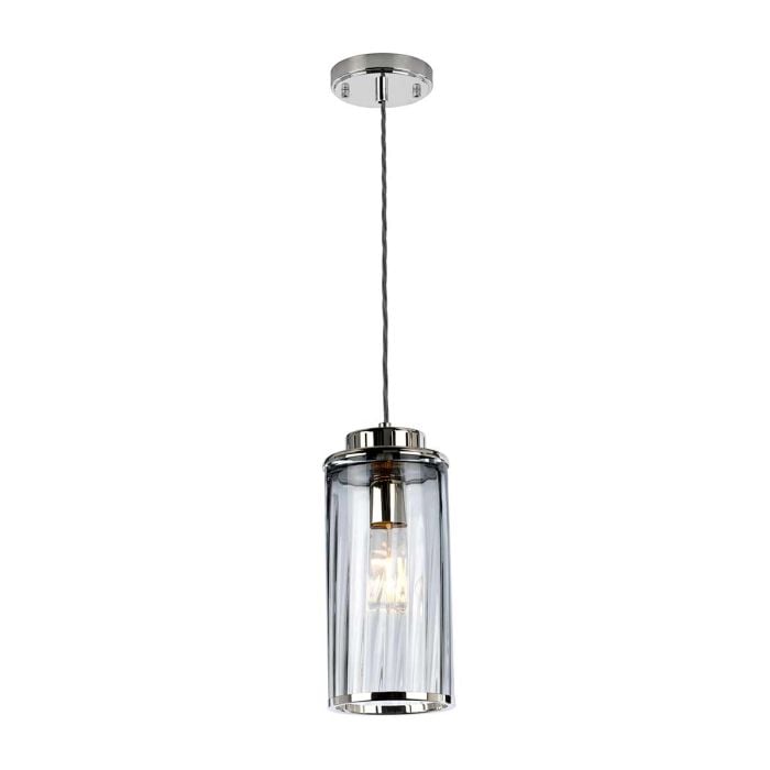 elstead lighting Reno 1 Light Pendant - Polished Nickel Smoke Glass