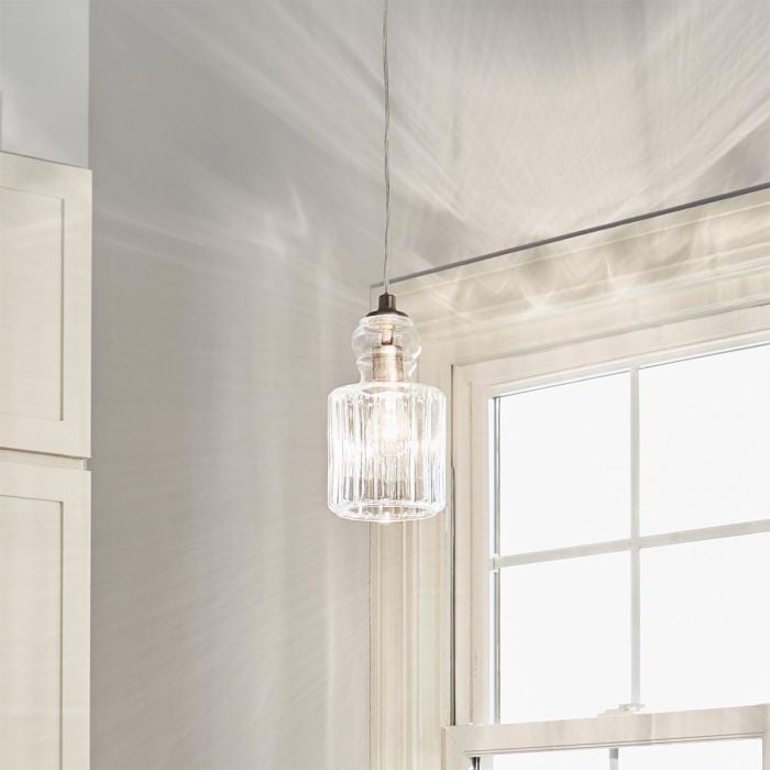 Elstead Lighting Riviera 1 Light Pendant - B - Brushed Nickel