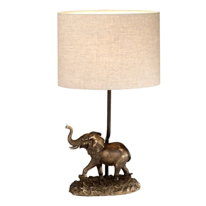 elstead lighting Sabi 1 Light Table Lamp with Oval Shade - Bronze Patina with Natural Shade