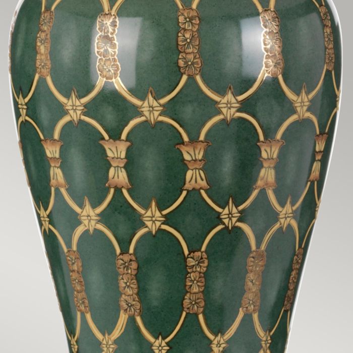 Elstead Lighting Sashi 1 Light Table Lamp With Tall Empire Shade - Green With Gold And Brown With Ivory With Black And Gold Trim Shade