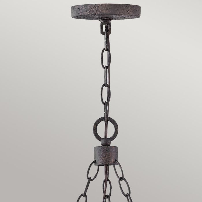 Elstead Lighting Sawyer 6 Lt Exterior Chandelier - Sequoia Wood Effect With Rust Iron Accents & Clear Seeded Glass