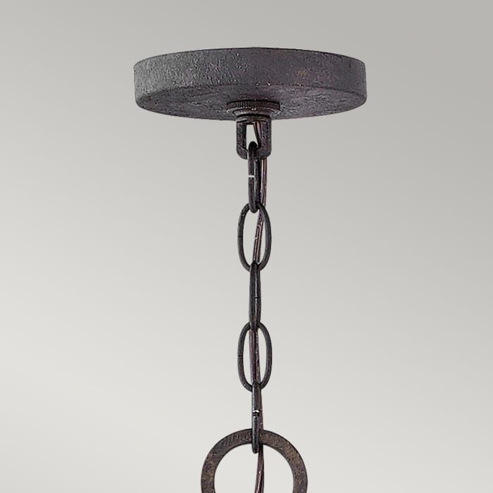 Elstead Lighting Sawyer 9 Lt Exterior Chandelier - Sequoia Wood Effect With Rust Iron Accents & Clear Seeded Glass