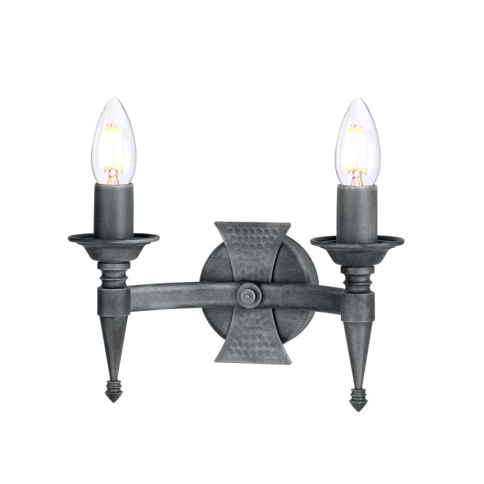 elstead lighting Saxon 2 Light Wall Light - Black/Silver Patina