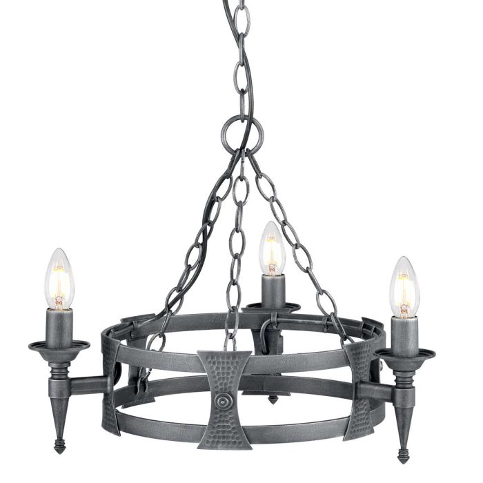 elstead lighting Saxon 3 Light Chandelier - Black/Silver Patina