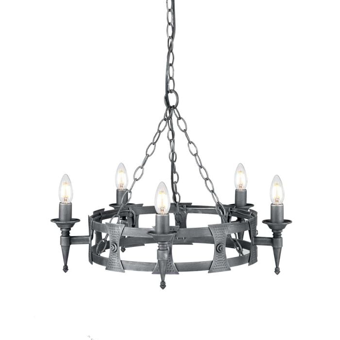 elstead lighting Saxon 5 Light Chandelier - Black/Silver Patina