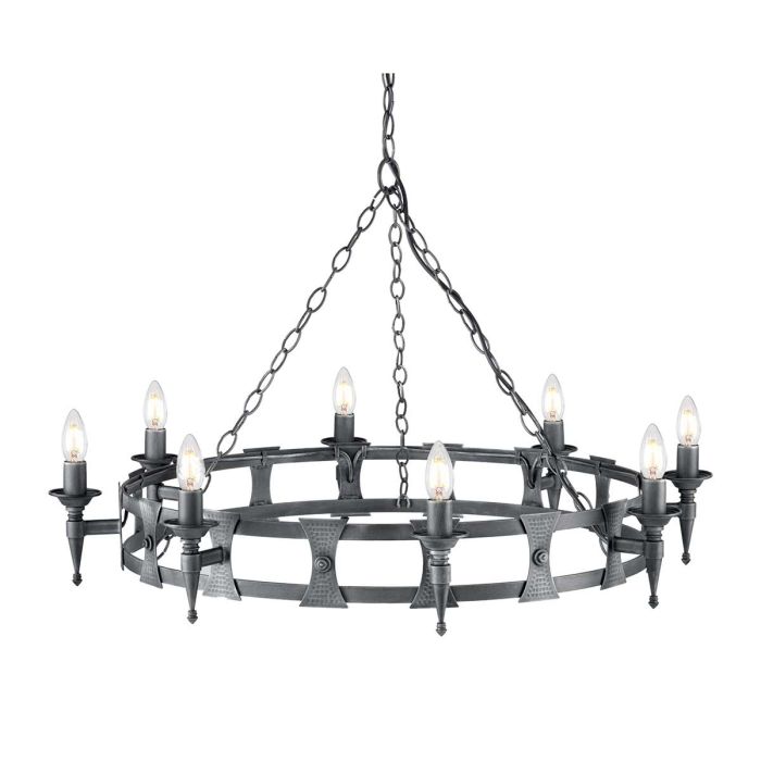 elstead lighting Saxon 8 Light Chandelier - Black/Silver Patina