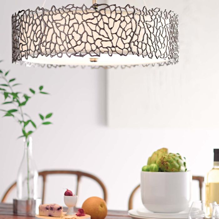 Elstead Lighting Silver Coral 3 Light Duo-Mount Pendant - Classic Pewter