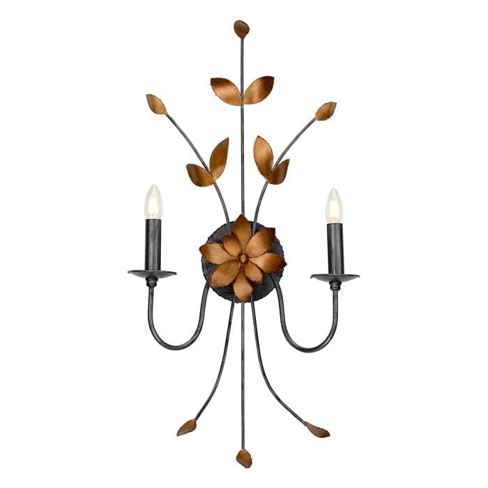 elstead lighting Simone 2 Light Wall Light - Gun Metal and Gold