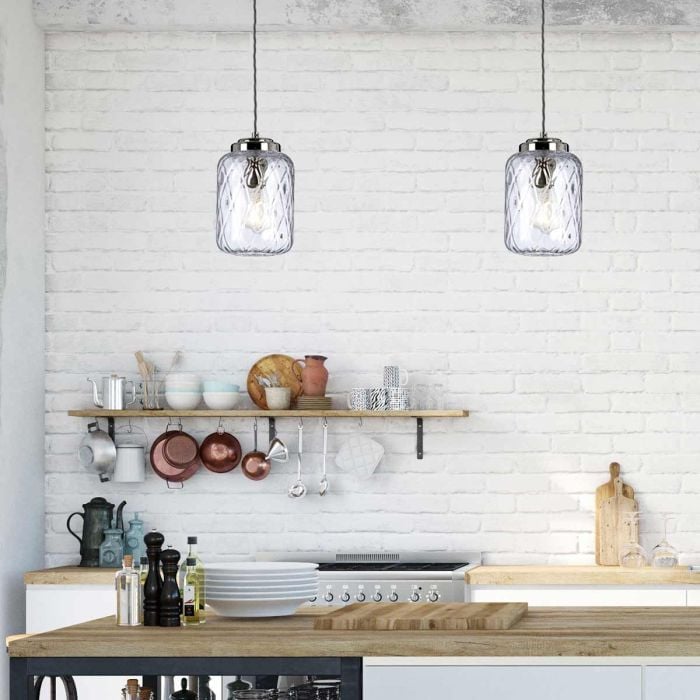 Elstead Lighting Sola 1 Light Pendant - Polished Nickel Clear Glass