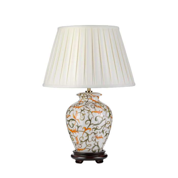elstead lighting Soling 1 Light Table Lamp - Cream with Orange and Green with Ivory Shade