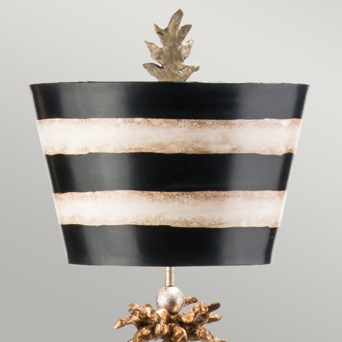 Elstead Lighting South Beach 1 Light -Floor Lamp - Black Putty & Gold Leaf With Black And Cream Striped Shade