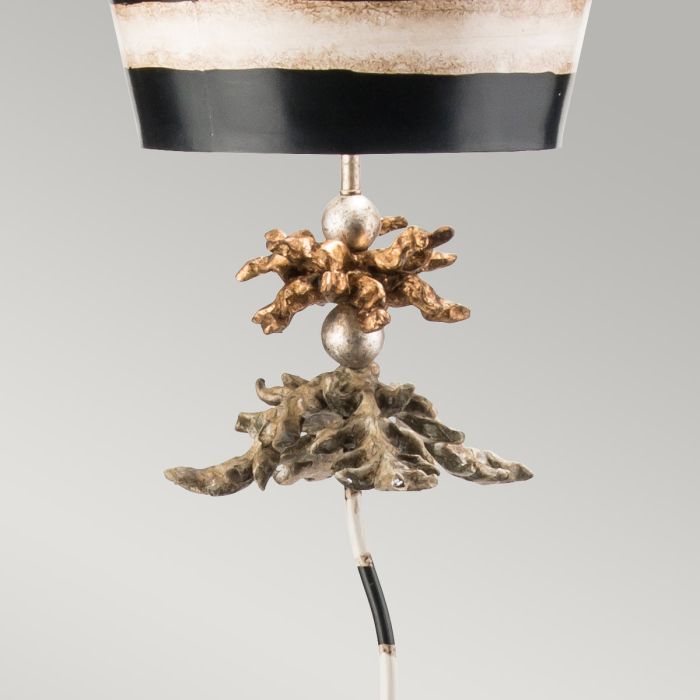 Elstead Lighting South Beach 1 Light -Floor Lamp - Black Putty & Gold Leaf With Black And Cream Striped Shade