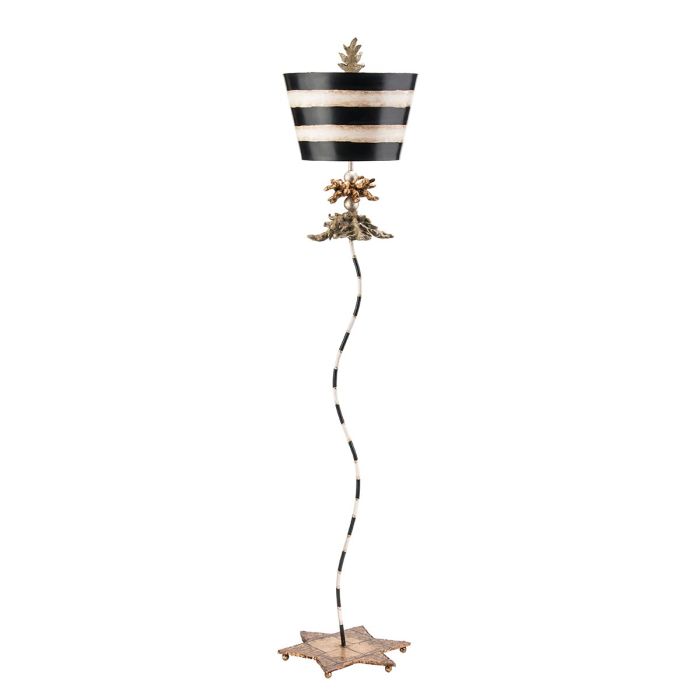 elstead lighting South Beach 1 Light -Floor Lamp - Black Putty & Gold Leaf with Black and Cream Striped Shade