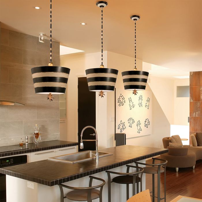Elstead Lighting South Beach 1 Light Pendant - Black Putty & Gold Leaf
