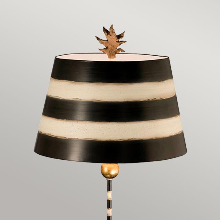 Elstead Lighting South Beach 1 Light Table Lamp - Black Putty & Gold Leaf With Black And Cream Striped Shade