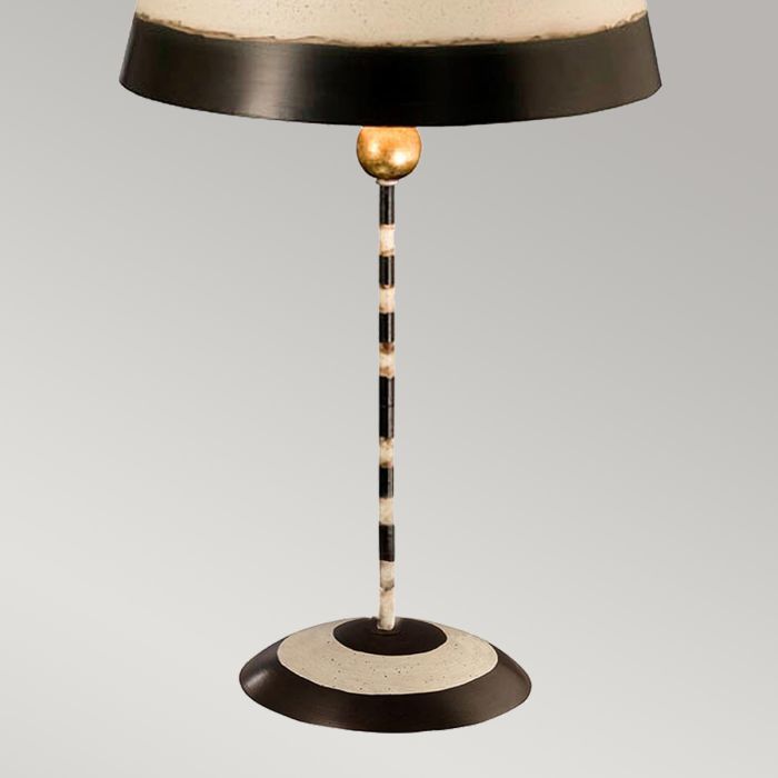 Elstead Lighting South Beach 1 Light Table Lamp - Black Putty & Gold Leaf With Black And Cream Striped Shade