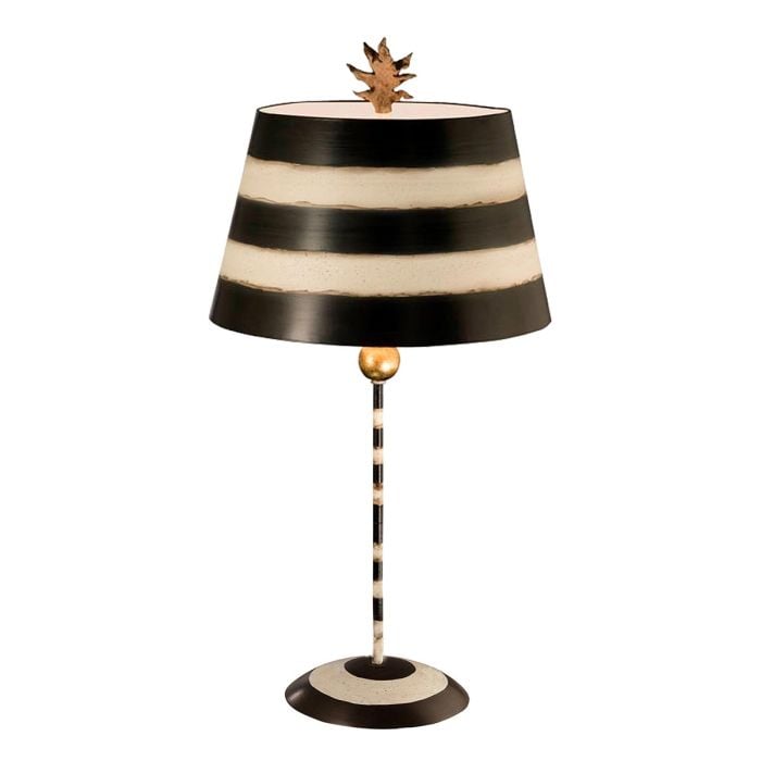 elstead lighting South Beach 1 Light Table Lamp - Black Putty & Gold Leaf with Black and Cream Striped Shade
