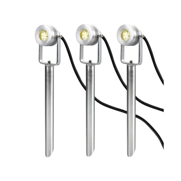elstead lighting Spennymoor Starter kit including 3 x 12V Spotlights 3 x Spikes 6m cable & 12V Transformer - Anodised Aluminium