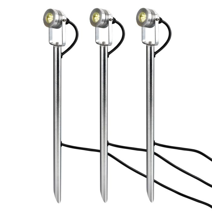elstead lighting Spennymoor Starter kit including 3 x 12V Spotlights 3 x Poles 6m cable & 12V Transformer - Anodised Aluminium