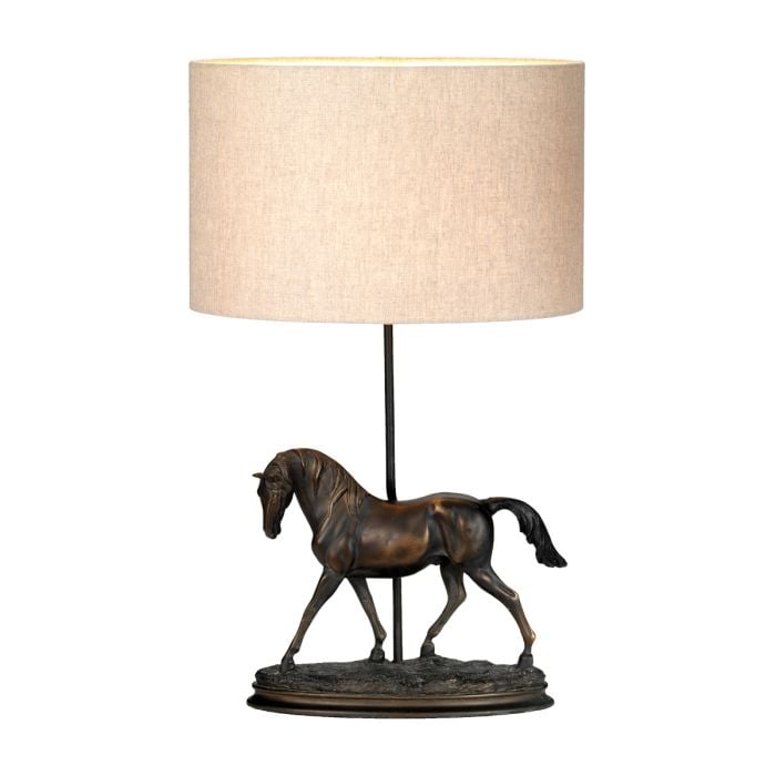 elstead lighting Spirit 1 Light Table Lamp with Oval Shade - Bronze Patina with Natural Shade