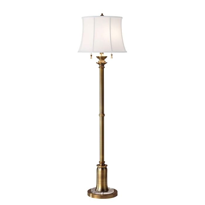 elstead lighting Stateroom 2 Light Floor Lamp - Bali Brass with White Shade