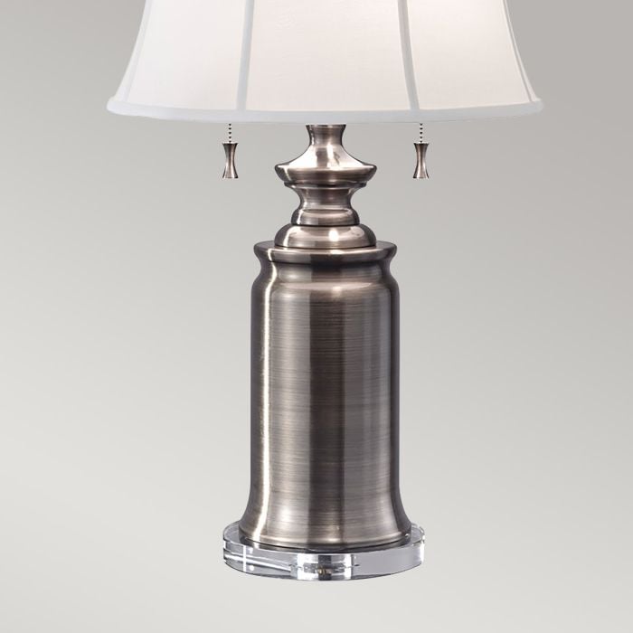 Elstead Lighting Stateroom 2 Light Table Lamp - Antique Nickel With True White Shade