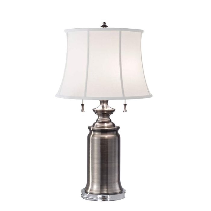 Elstead Lighting Stateroom 2 Light Table Lamp - Antique Nickel With True White Shade
