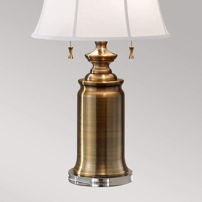 Elstead Lighting Stateroom 2 Light Table Lamp - Bali Brass With White Shade