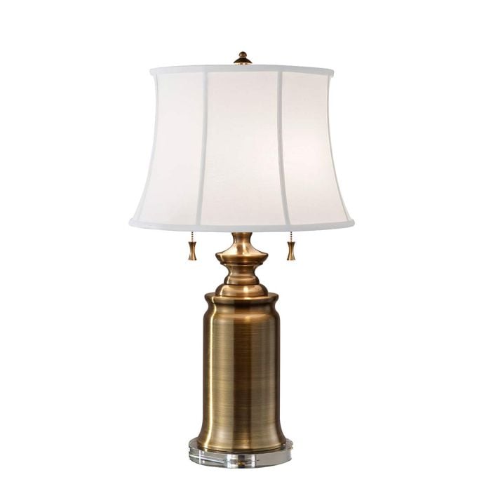 elstead lighting Stateroom 2 Light Table Lamp - Bali Brass with White Shade