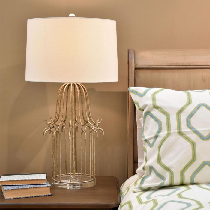 Elstead Lighting Stella 1 Light Table Lamp - Distressed Gold With Cream Shade