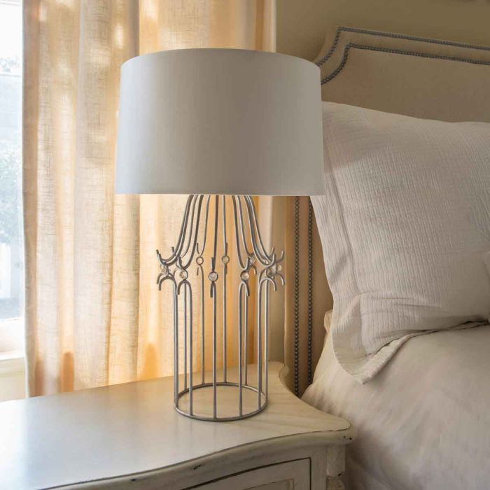 Elstead Lighting Stella 1 Light Table Lamp - Distressed Silver With Cream Shade