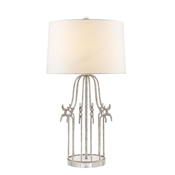 elstead lighting Stella 1 Light Table Lamp - Distressed Silver with Cream Shade