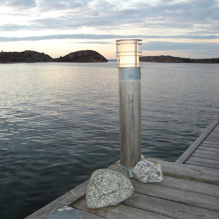 Elstead Lighting Stockholm 1 Light Large Bollard Natural Wood & Galvanised