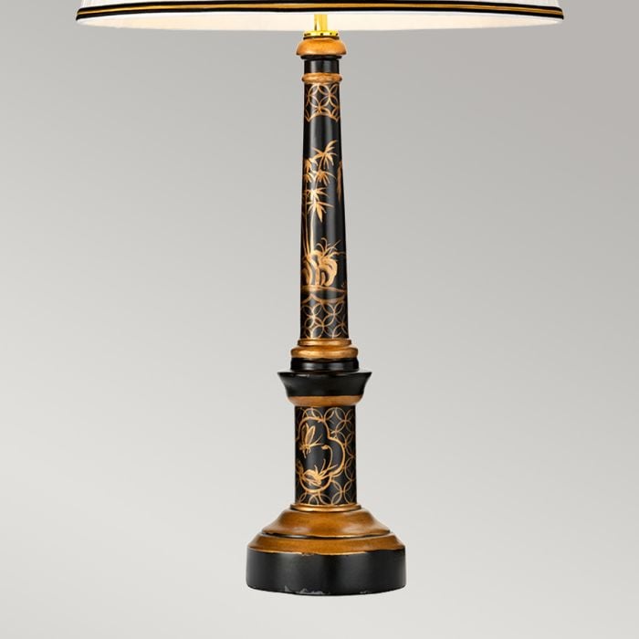 Elstead Lighting Strasbourg 1 Light Table Lamp With Tall Empire Shade - Black And Gold With Ivory With Black And Gold Trim Shade