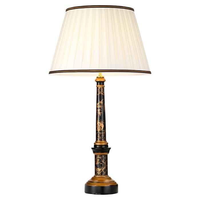 elstead lighting Strasbourg 1 Light Table Lamp with Tall Empire Shade - Black and Gold with Ivory with Black and Gold Trim Shade