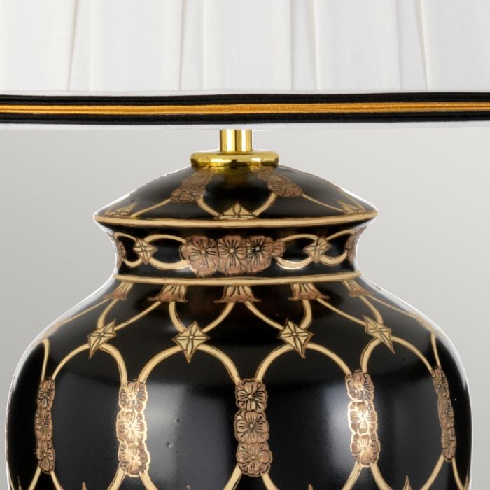 Elstead Lighting Taipei 1 Light Table Lamp With Tall Empire Shade - Black And Gold With Ivory With Black And Gold Trim Shade