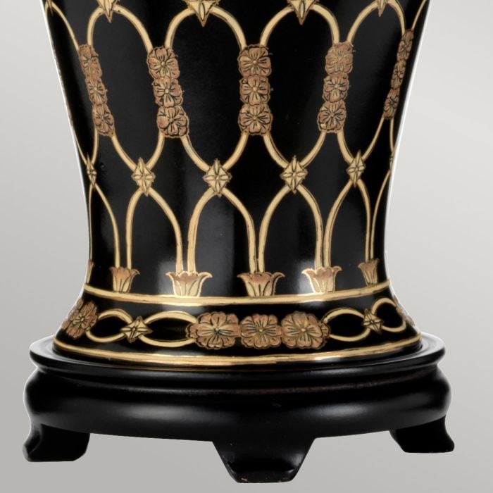 Elstead Lighting Taipei 1 Light Table Lamp With Tall Empire Shade - Black And Gold With Ivory With Black And Gold Trim Shade