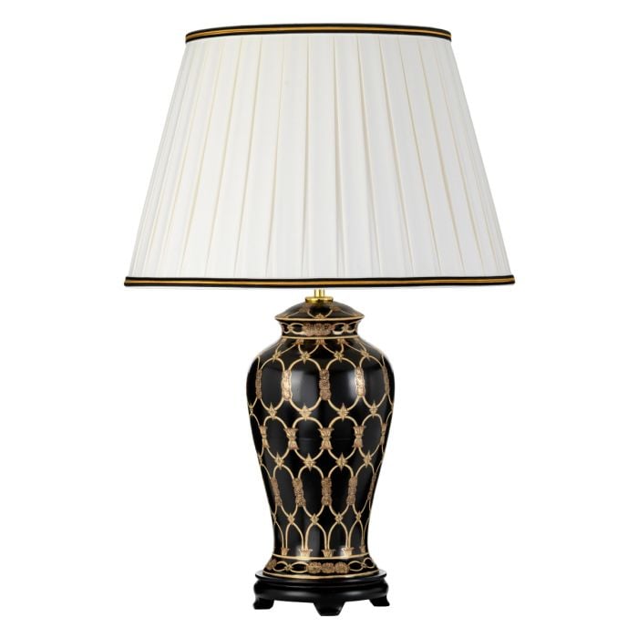 elstead lighting Taipei 1 Light Table Lamp with Tall Empire Shade - Black and Gold with Ivory with Black and Gold Trim Shade