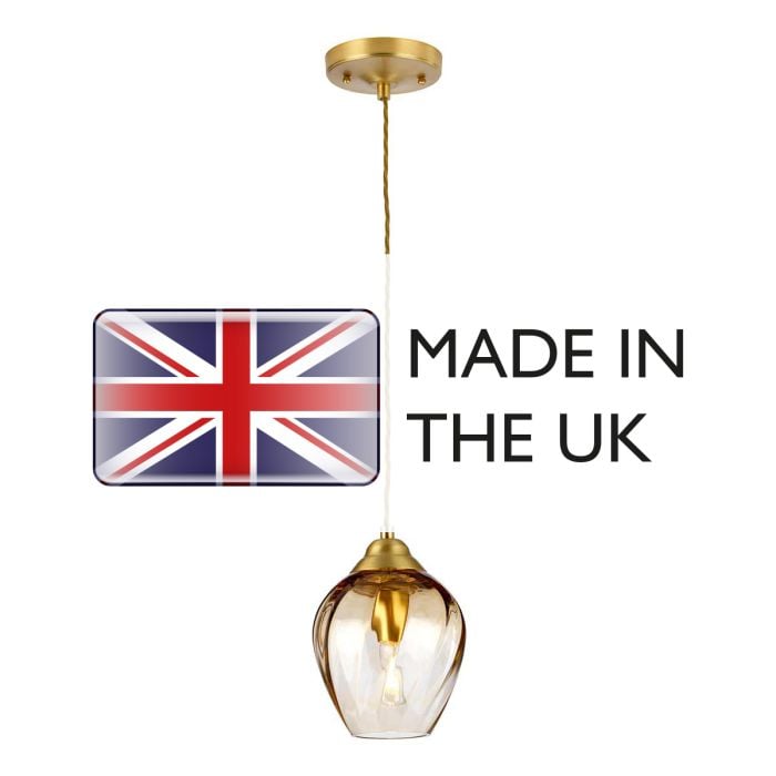 Elstead Lighting Tiber 1 Light Pendant - Brushed Brass/ Amber Glass
