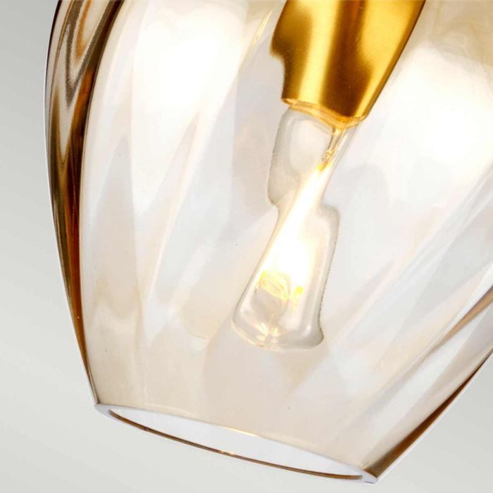 Elstead Lighting Tiber 1 Light Pendant - Brushed Brass/ Amber Glass