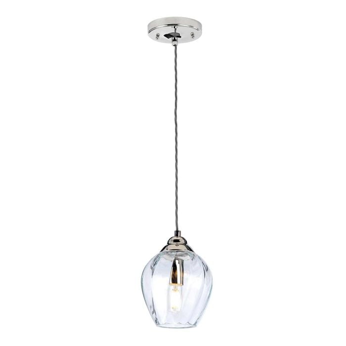 elstead lighting Tiber 1 Light Pendant - Polished Nickel/ Clear Glass