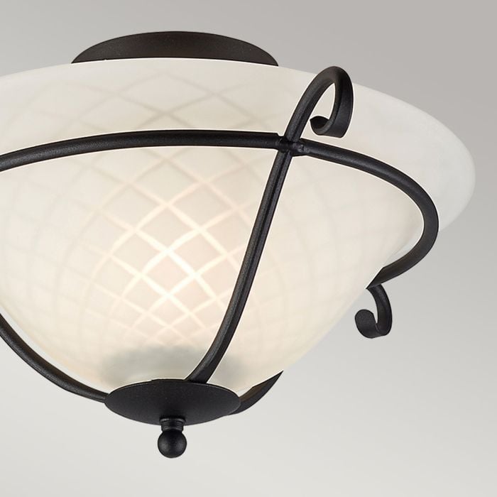 Elstead Lighting Torchiere 1 Light Flush - Black/ Opal Etched Glass