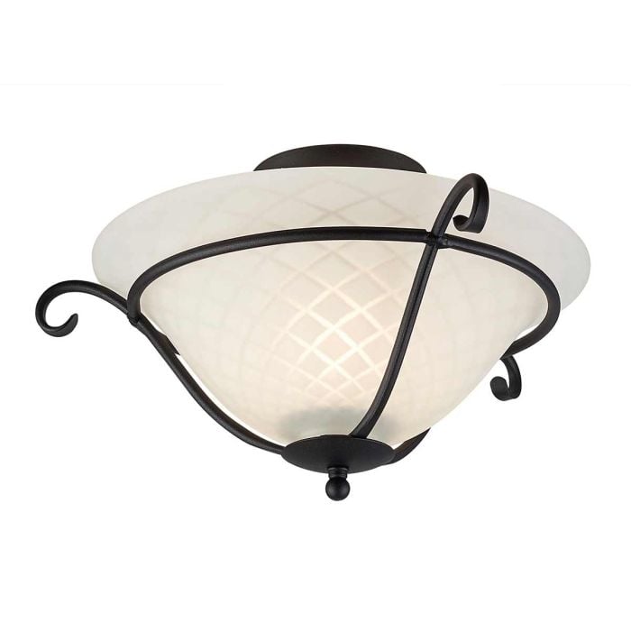 elstead lighting Torchiere 1 Light Flush - Black/ Opal Etched Glass