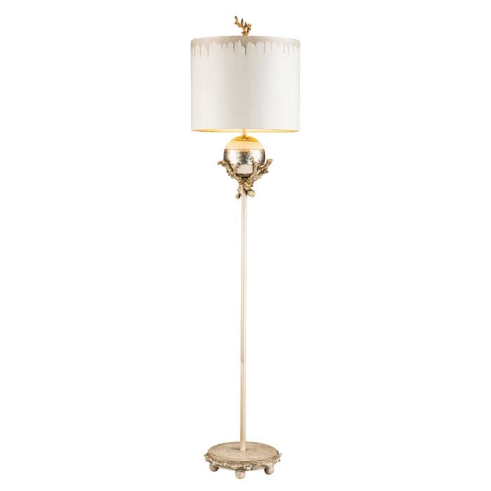 Elstead Lighting Trellis 1 Light Floor Lamp - Putty Patina & Silver Leaf With Cream And Putty Shade